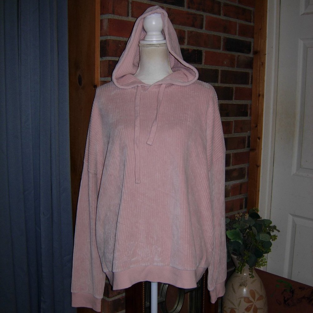 Forever 21 Plus Pink Ribbed Velour Hoodie 3X